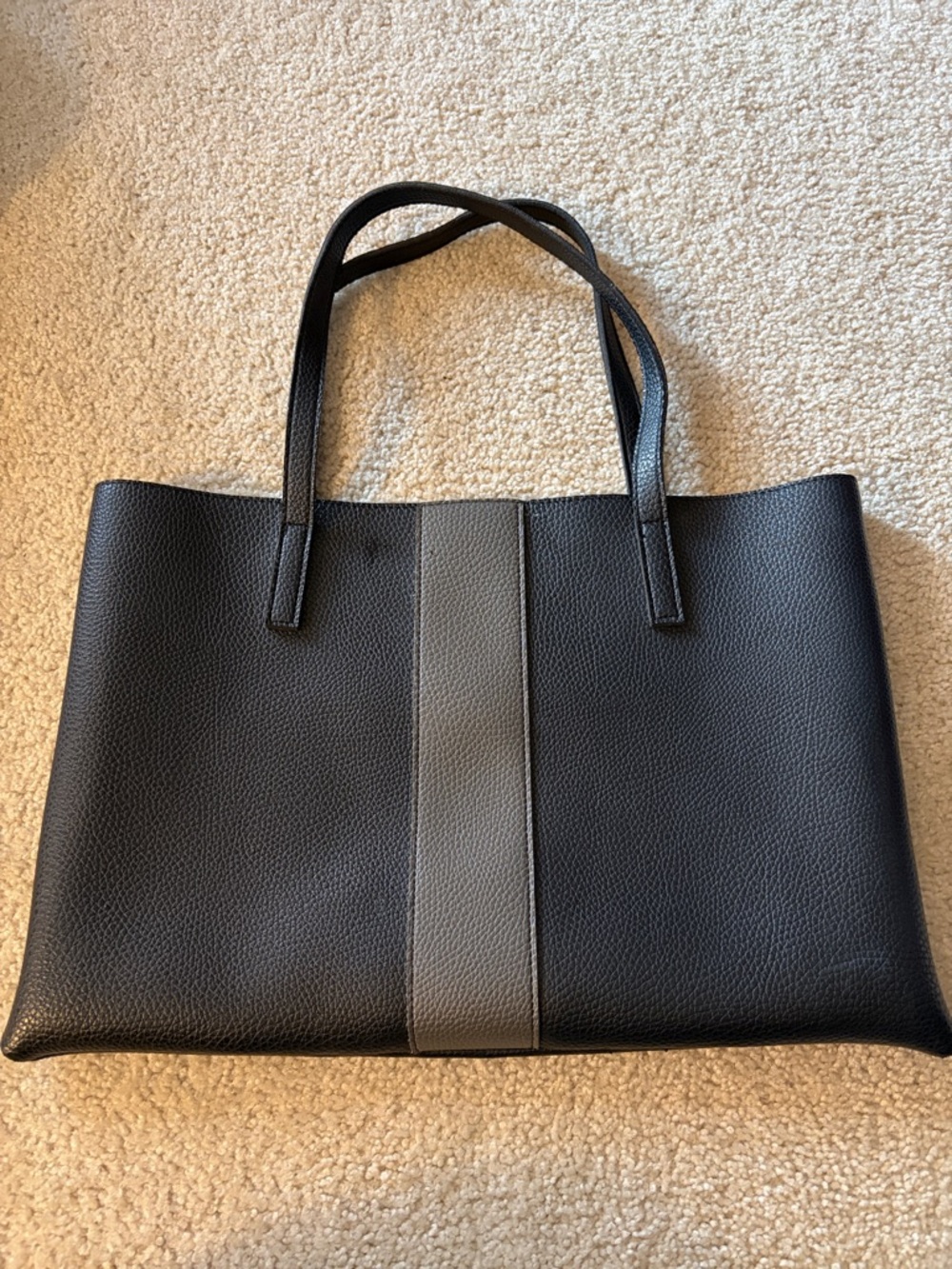 Vince Camuto Black and Gray Vegan Leather Large Tote Bag